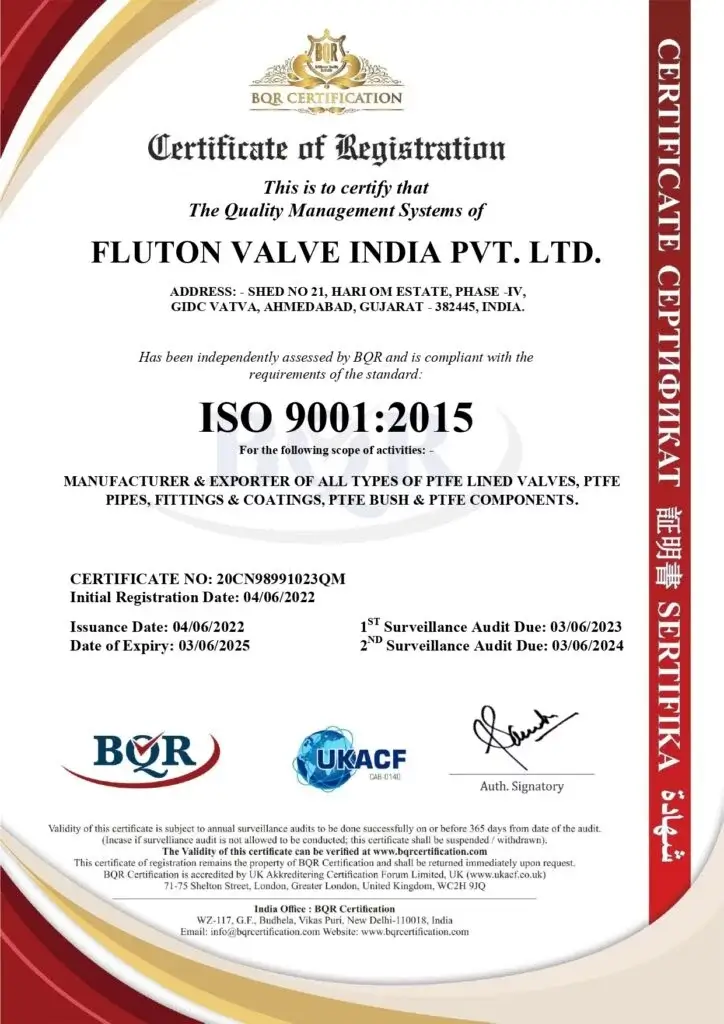 ISO 9001 2015 Certificate Fluton Valve India Pvt. Ltd